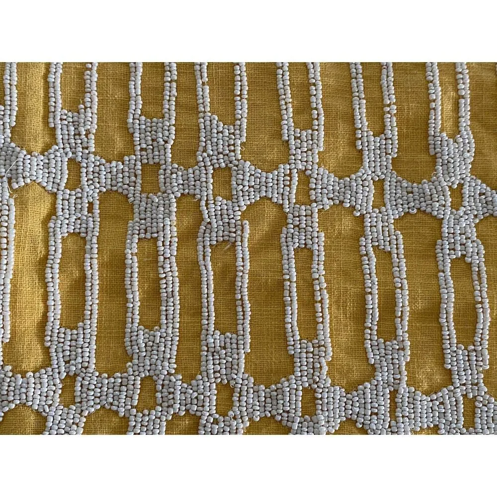 Vintage Pier 1 Beaded Pillow Cover Yellow Excellent Condition Logo‎ Pull 11x11